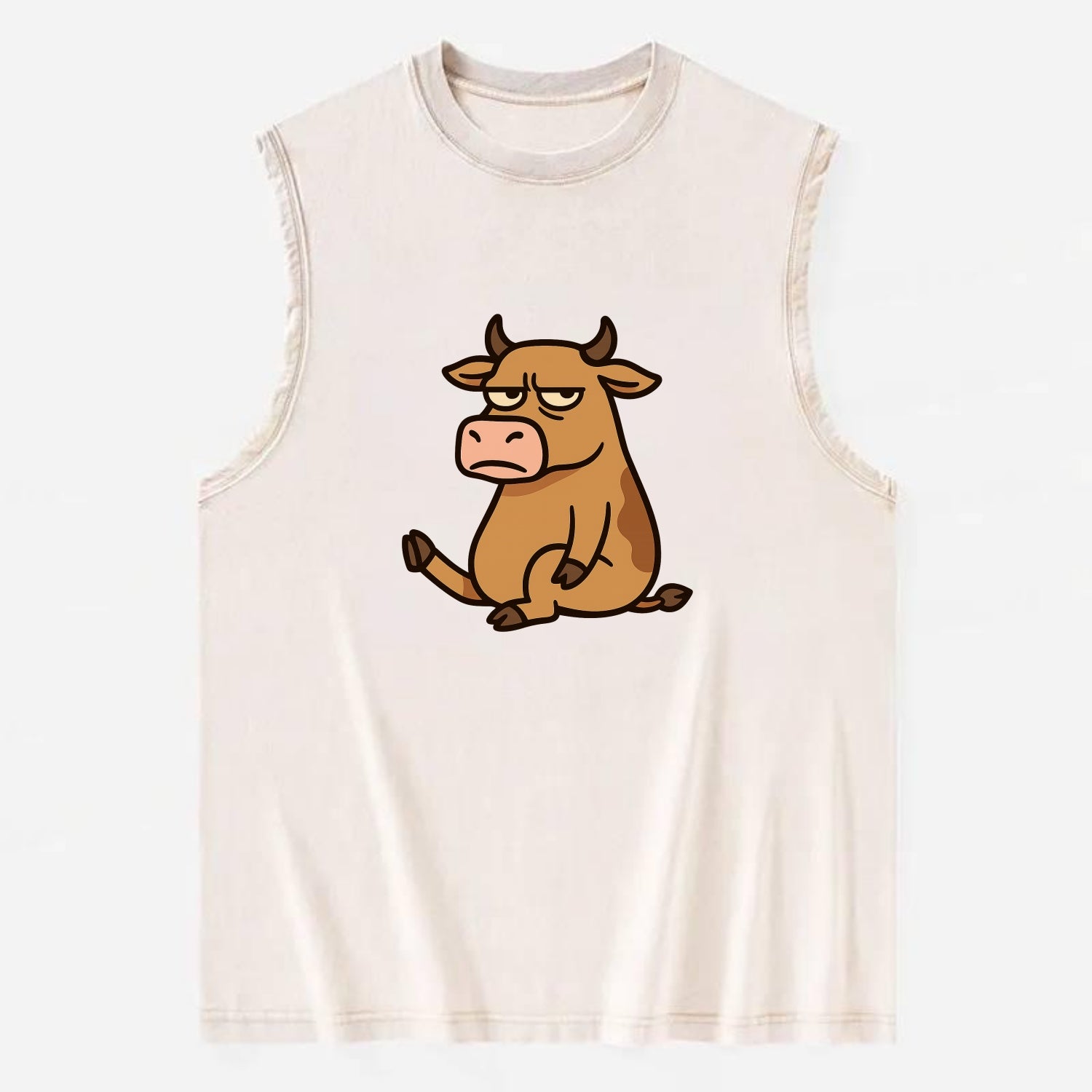 The Cow Judging Silently - Vintage Washed Tank - Beige