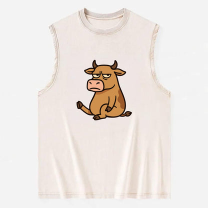 The Cow Judging Silently - Vintage Washed Tank - Beige