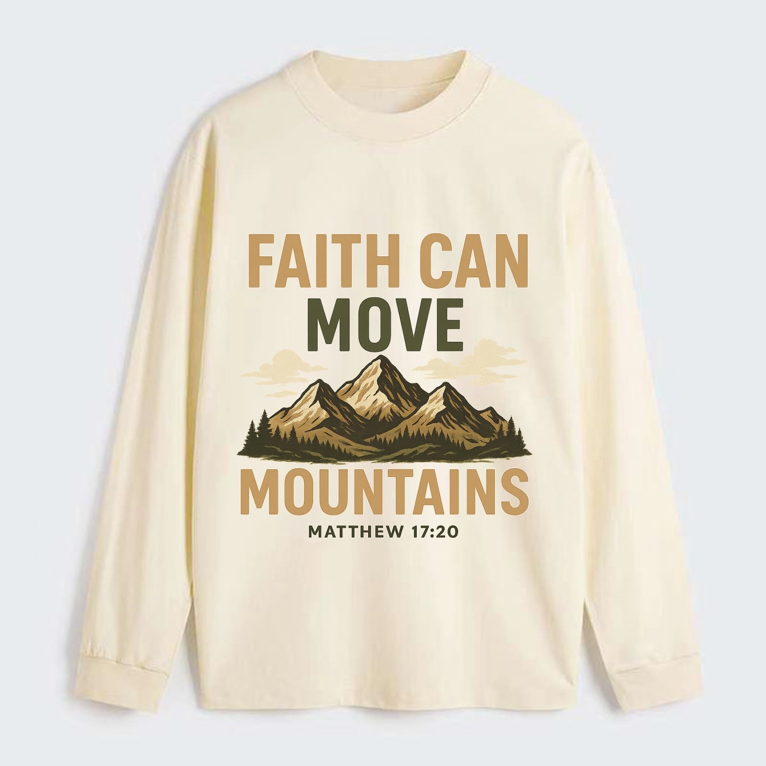 Matthew 17:20 Mountains - Classic Long Sleeve Shirt - Beige