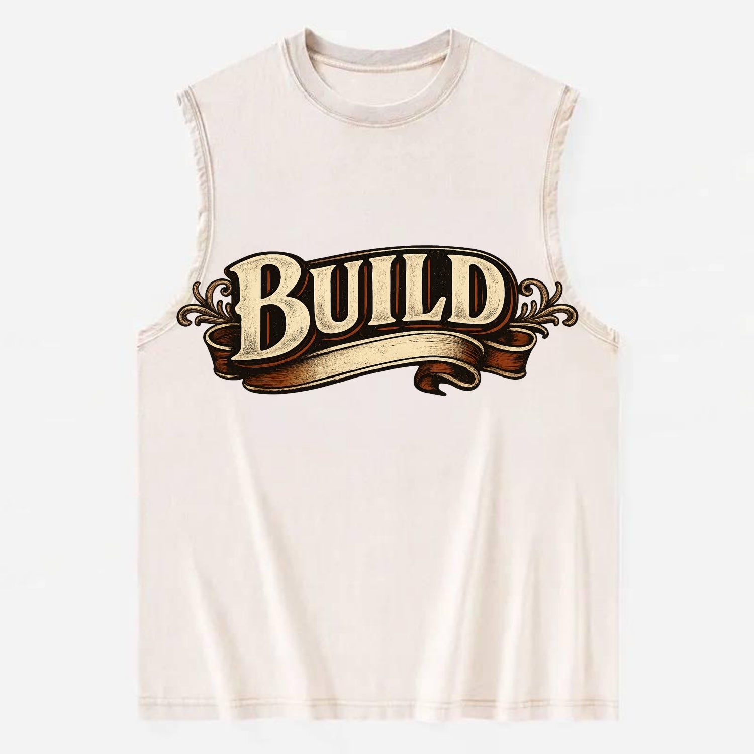 Bold typography design - "BUILD" - constructing, making real - Vintage Washed Tank - Beige