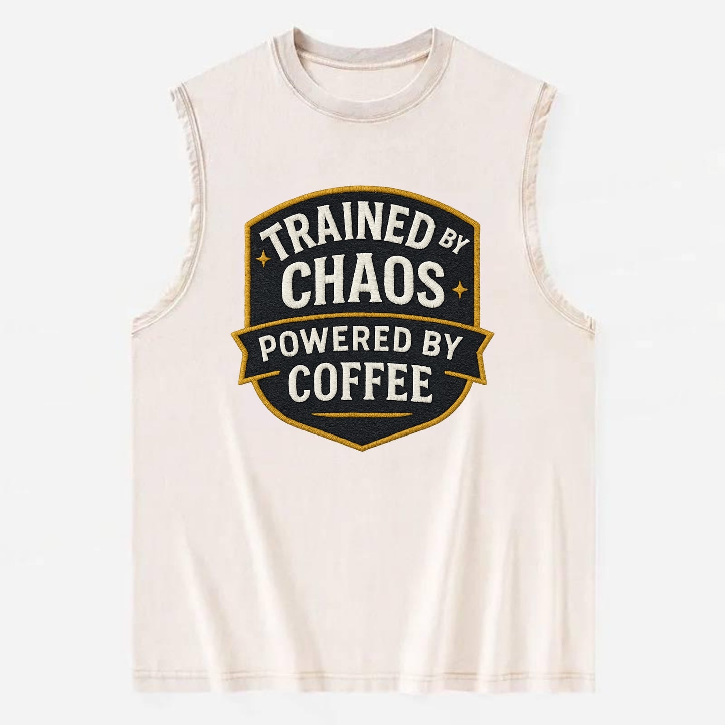 Trained by chaos, powered by coffee - Vintage Washed Tank - Beige