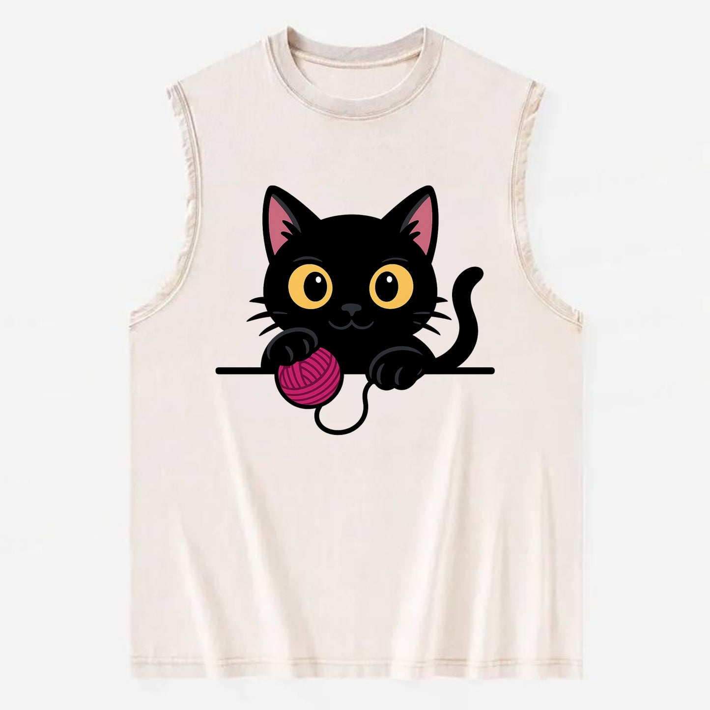 Midnight the black cat tapping the ledge rhythmically with one bright claw. - Vintage Washed Tank - Beige