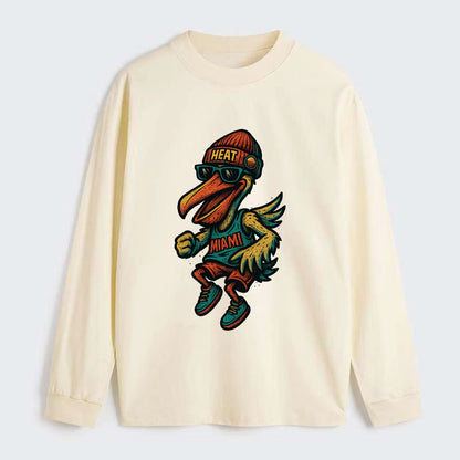 Miami Pelican wearing Heat beanie with sunset patch and wayfarer - Classic Long Sleeve Shirt - Beige