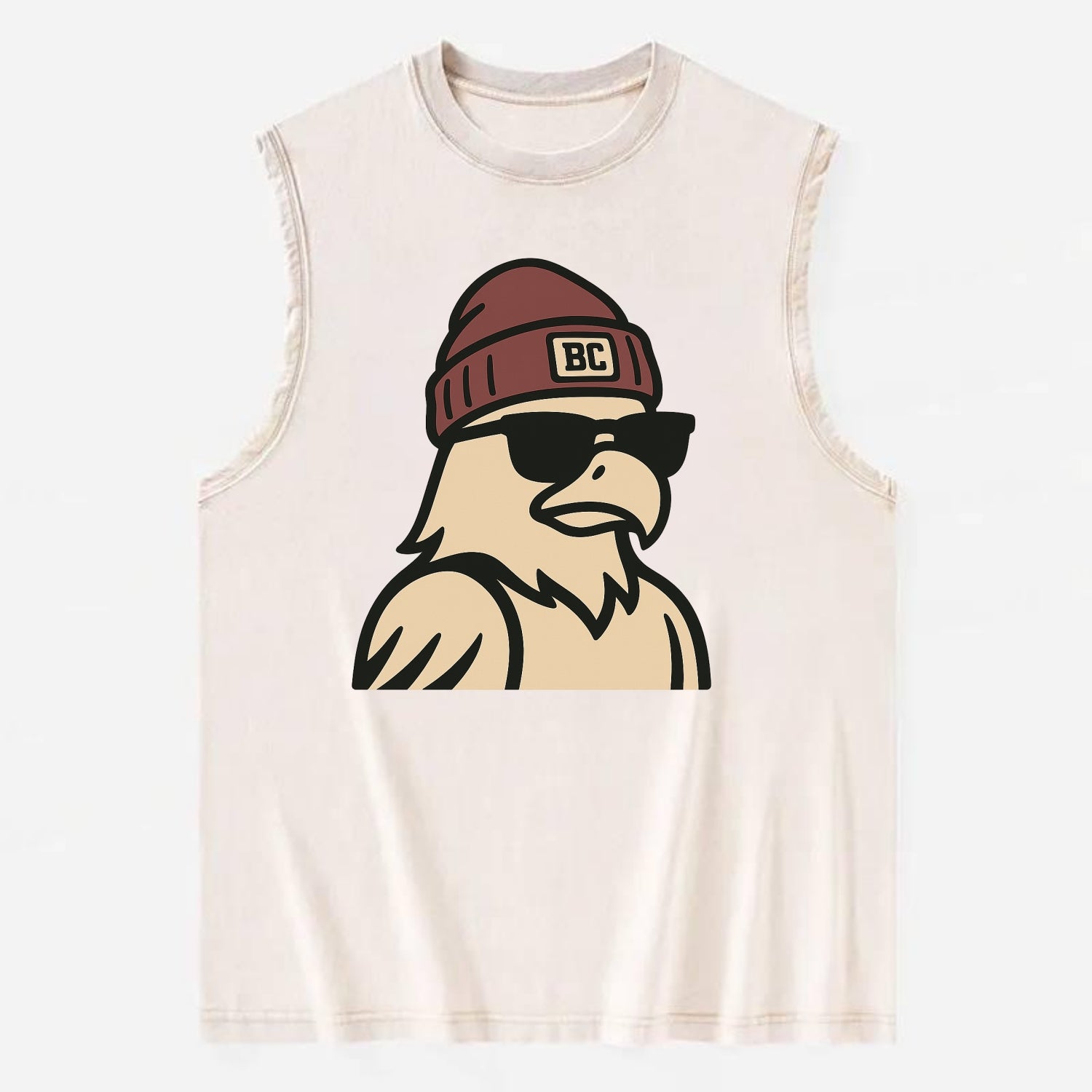 Chestnut Hill Eagle wearing Boston College beanie with BC patch - Vintage Washed Tank - Beige