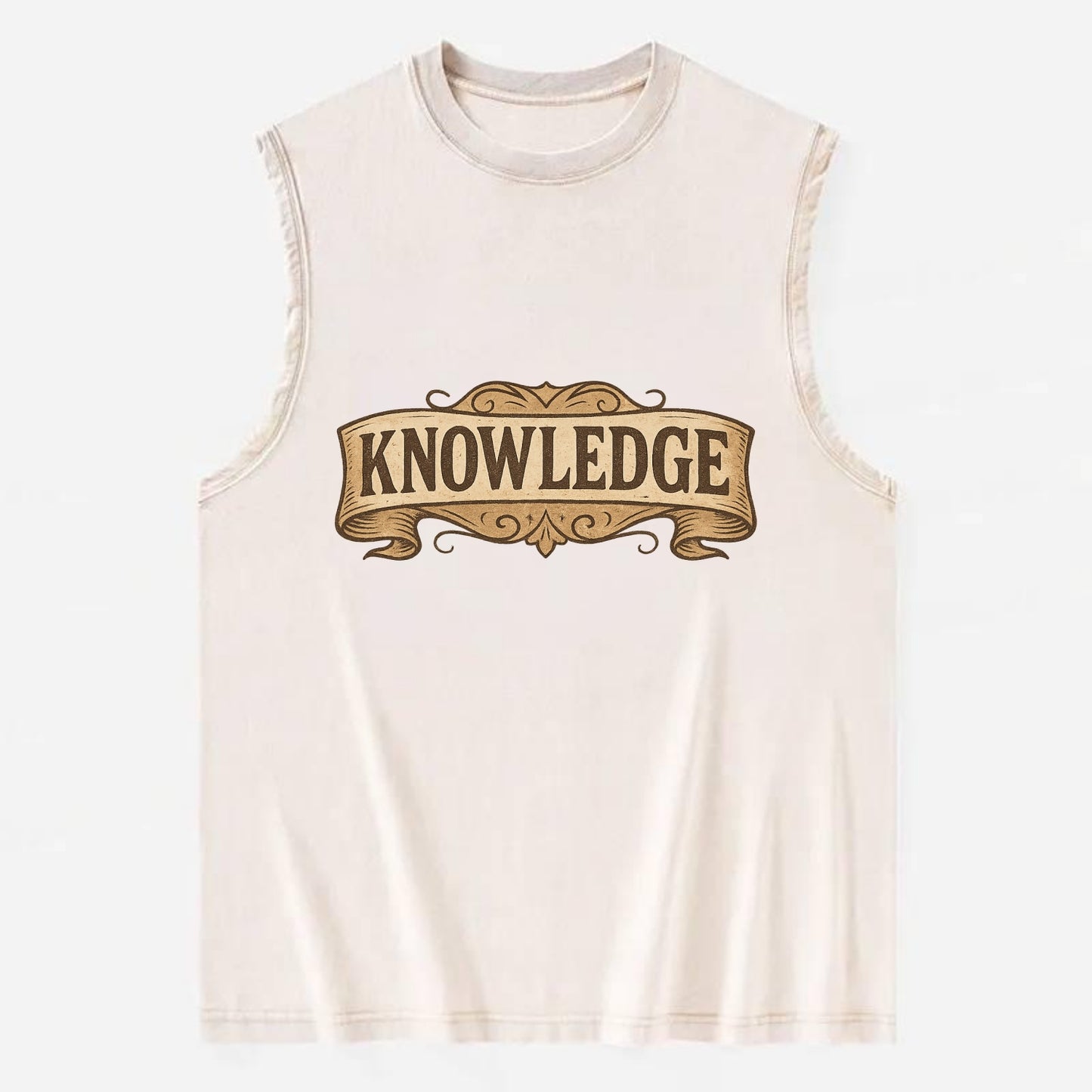 Bold typography design - "KNOWLEDGE" - learning, understanding - Vintage Washed Tank - Beige