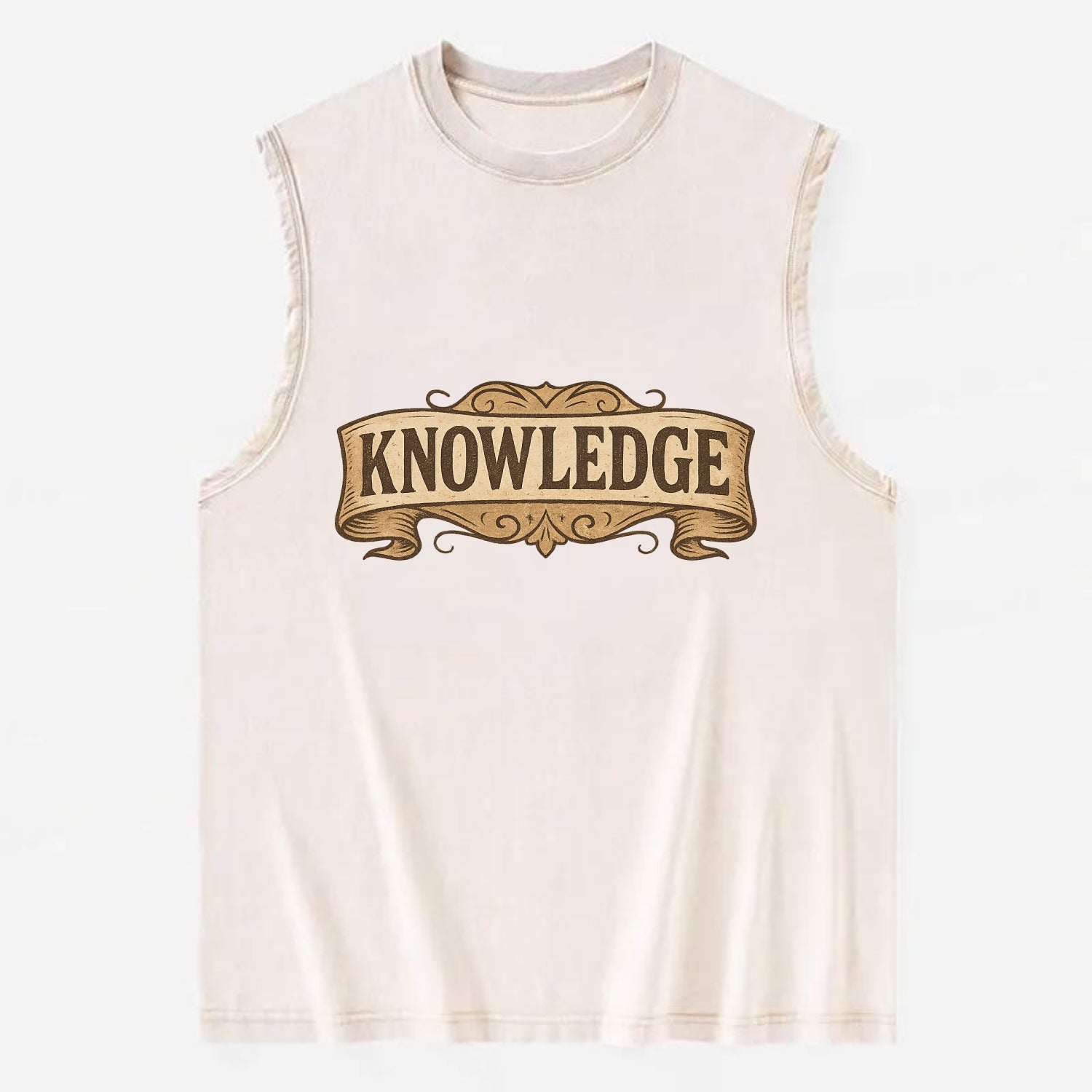Bold typography design - "KNOWLEDGE" - learning, understanding - Vintage Washed Tank - Beige