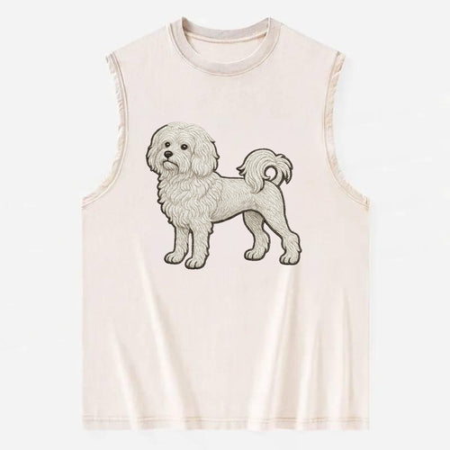 Löwchen - Little Lion Dog white embroidered pose - Vintage Washed Tank