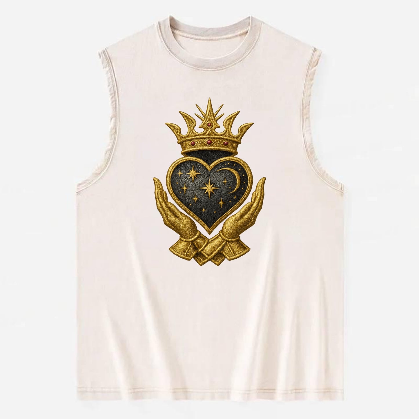 Hammered bronze warrior crown anchoring a dark steel heart with - Vintage Washed Tank - Beige