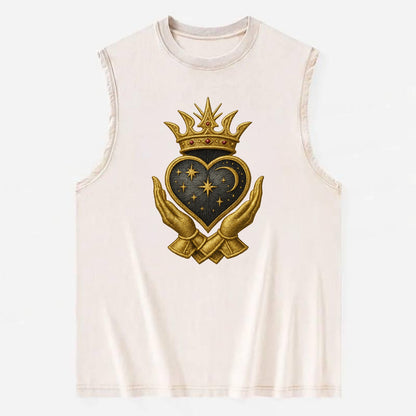 Hammered bronze warrior crown anchoring a dark steel heart with - Vintage Washed Tank - Beige