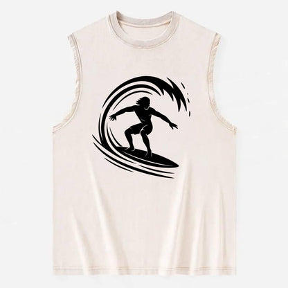 Hawaiian surfer riding big wave - Vintage Washed Tank - Beige