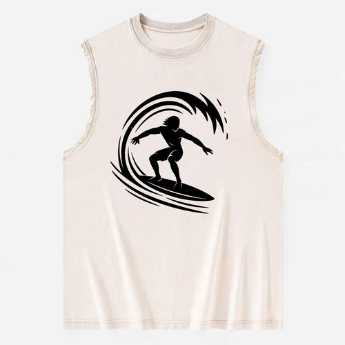 Hawaiian surfer riding big wave - Vintage Washed Tank