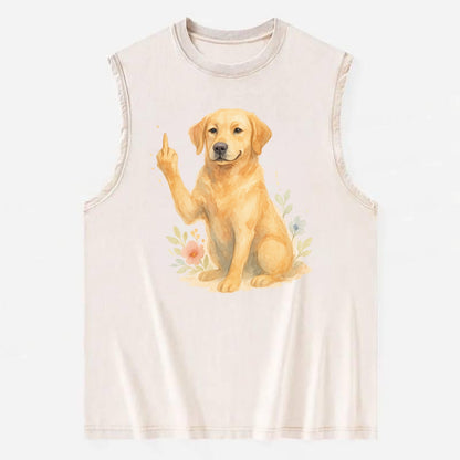Labrador Retriever yellow sitting pretty, friendly face, strong paw up with - Vintage Washed Tank - Beige