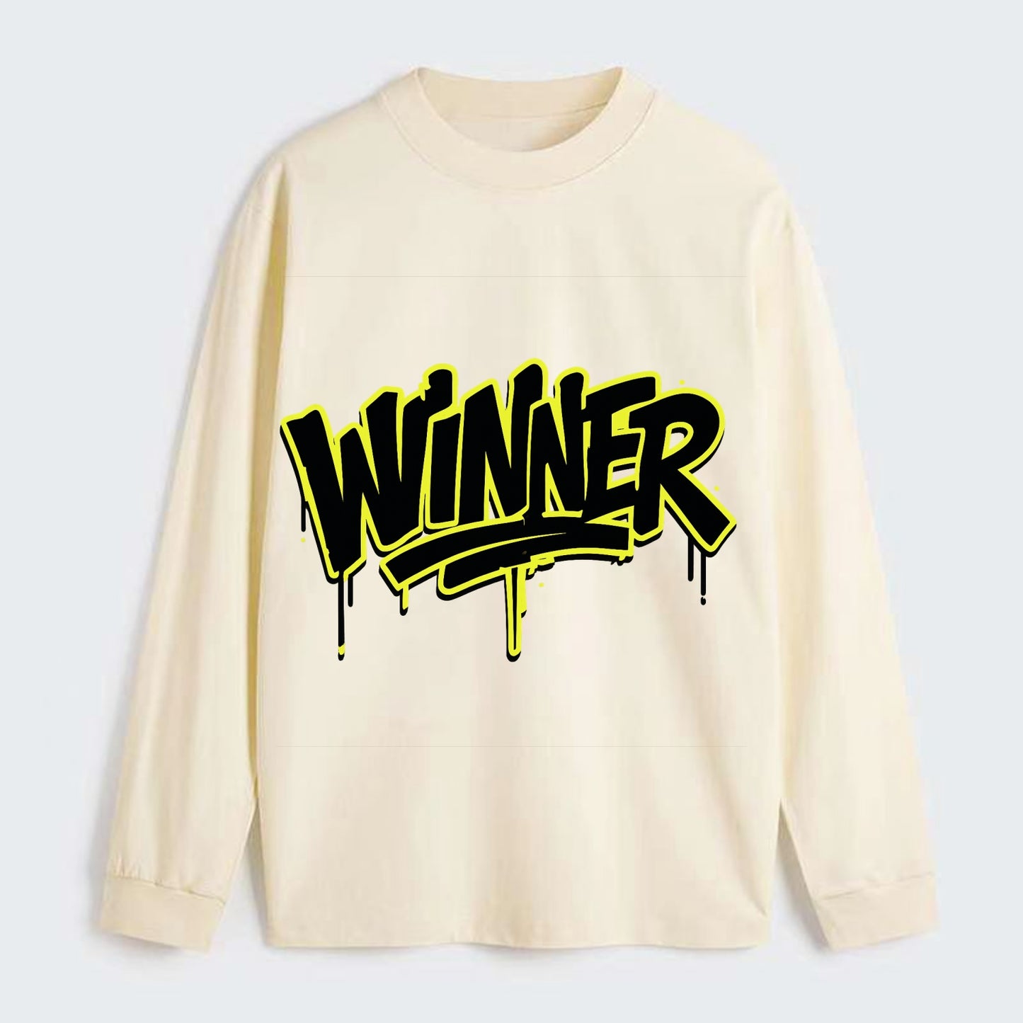 Bold typography design - "WINNER" - victorious mindset, champion - Classic Long Sleeve Shirt - Beige