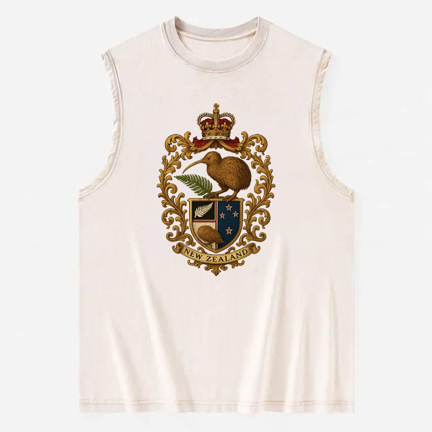 New Zealand Kiwi Emblem  - Vintage Washed Tank - Beige