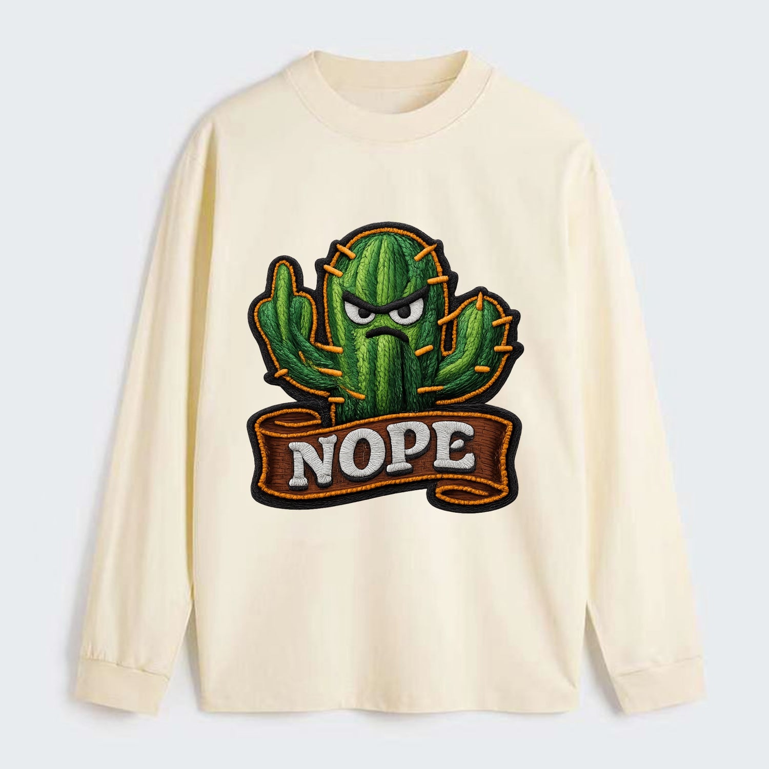 NOPE CACTUS - cactus with attitude in green , prickly personality - Classic Long Sleeve Shirt - Beige