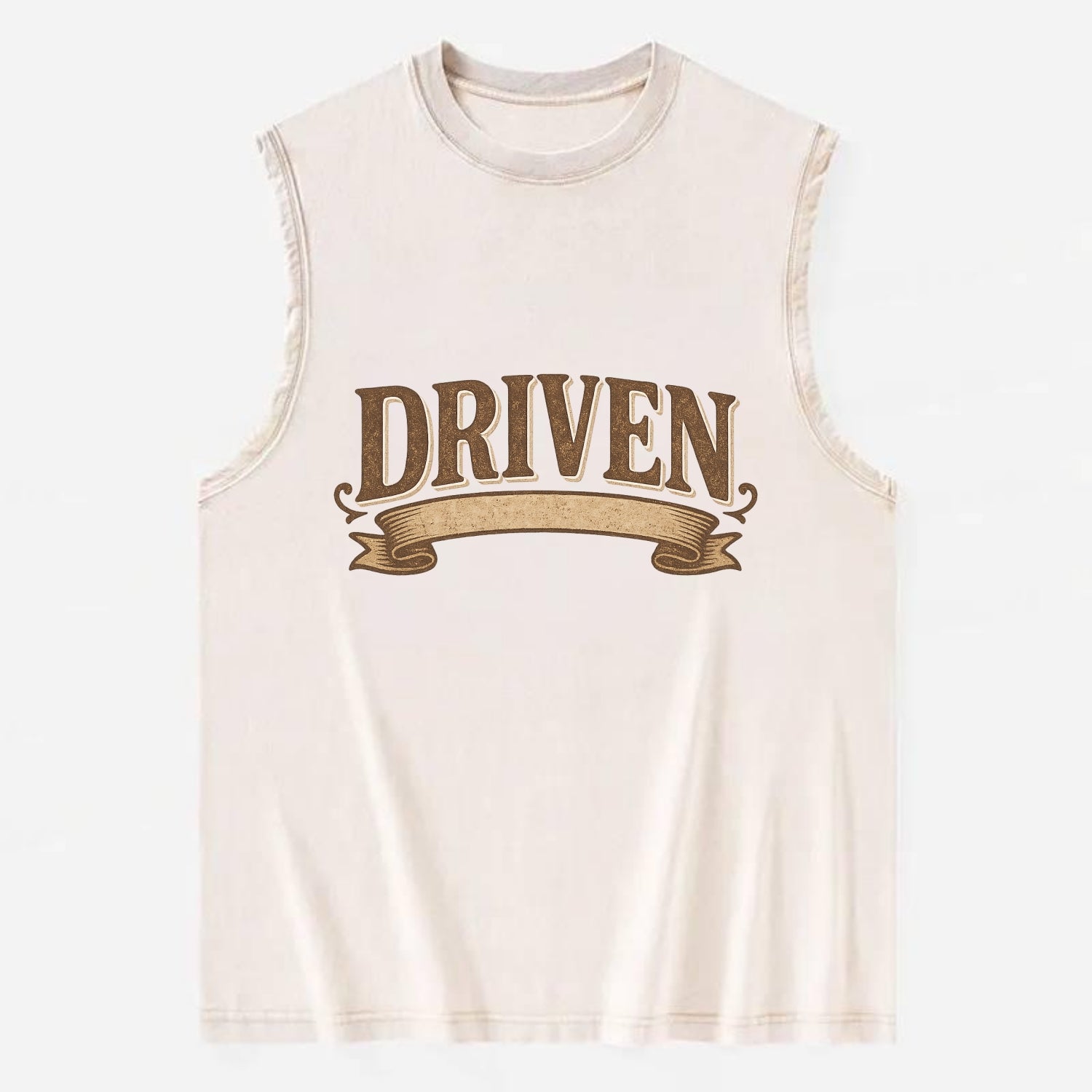 Bold typography design - "DRIVEN" - motivated, focused on goals - Vintage Washed Tank - Beige