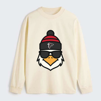 Atlanta Falcon wearing Falcons red and black beanie with pom pom and - Classic Long Sleeve Shirt - Beige