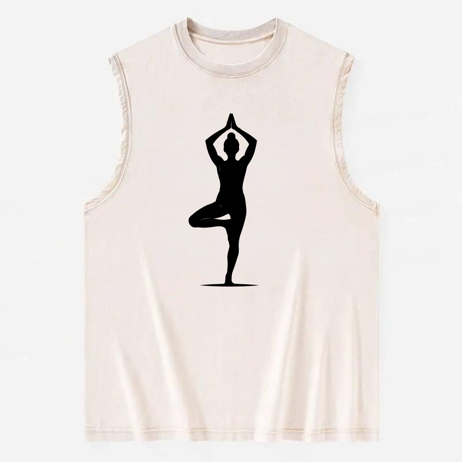 Yoga practitioner in tree pose - Vintage Washed Tank - Beige