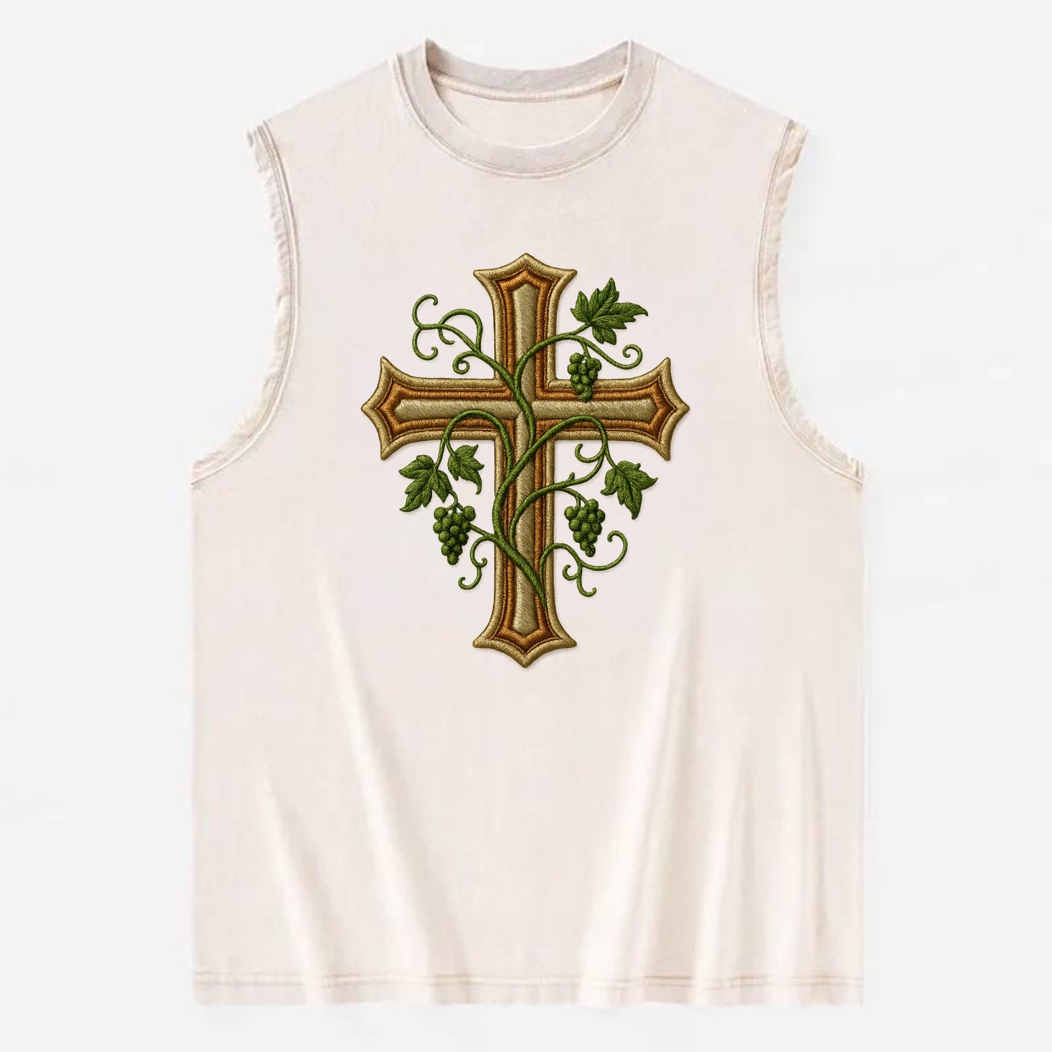Vine Cross  - Vintage Washed Tank - Beige
