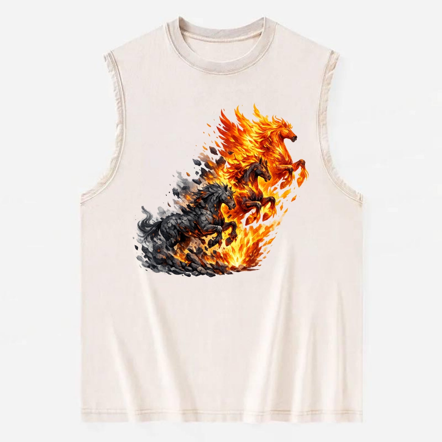 INFERNO STALLION | Horse made entirely of living flames | Blazing mane and - Vintage Washed Tank - Beige