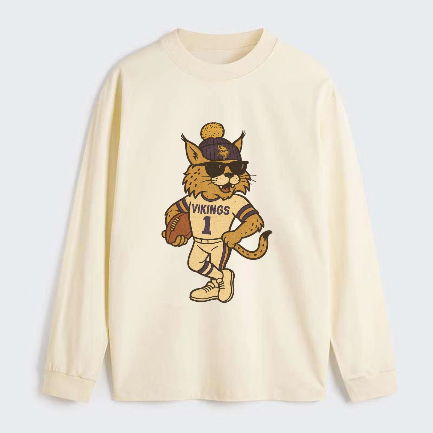 Minneapolis Lynx wearing Vikings beanie with Norse patch and wayfarer - Classic Long Sleeve Shirt - Beige