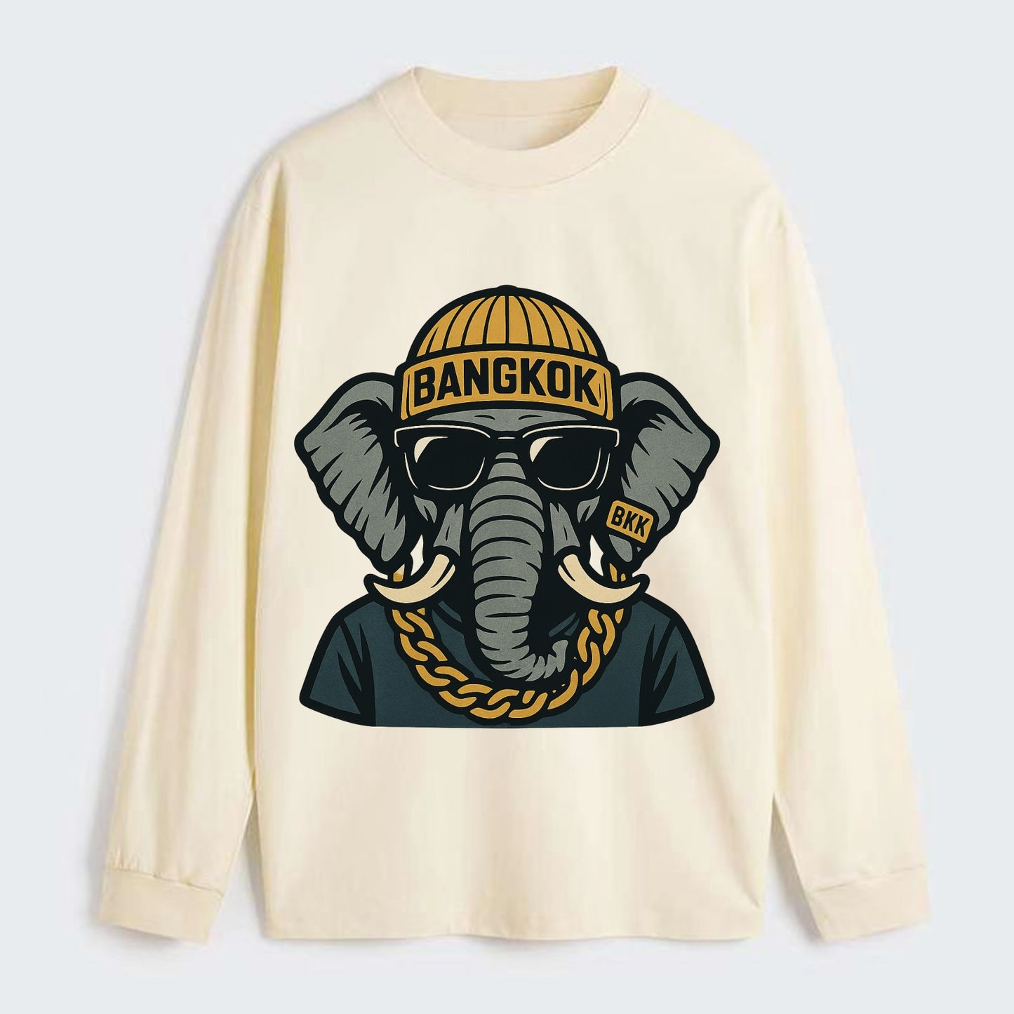 Bangkok Elephant - Classic Long Sleeve Shirt - Beige