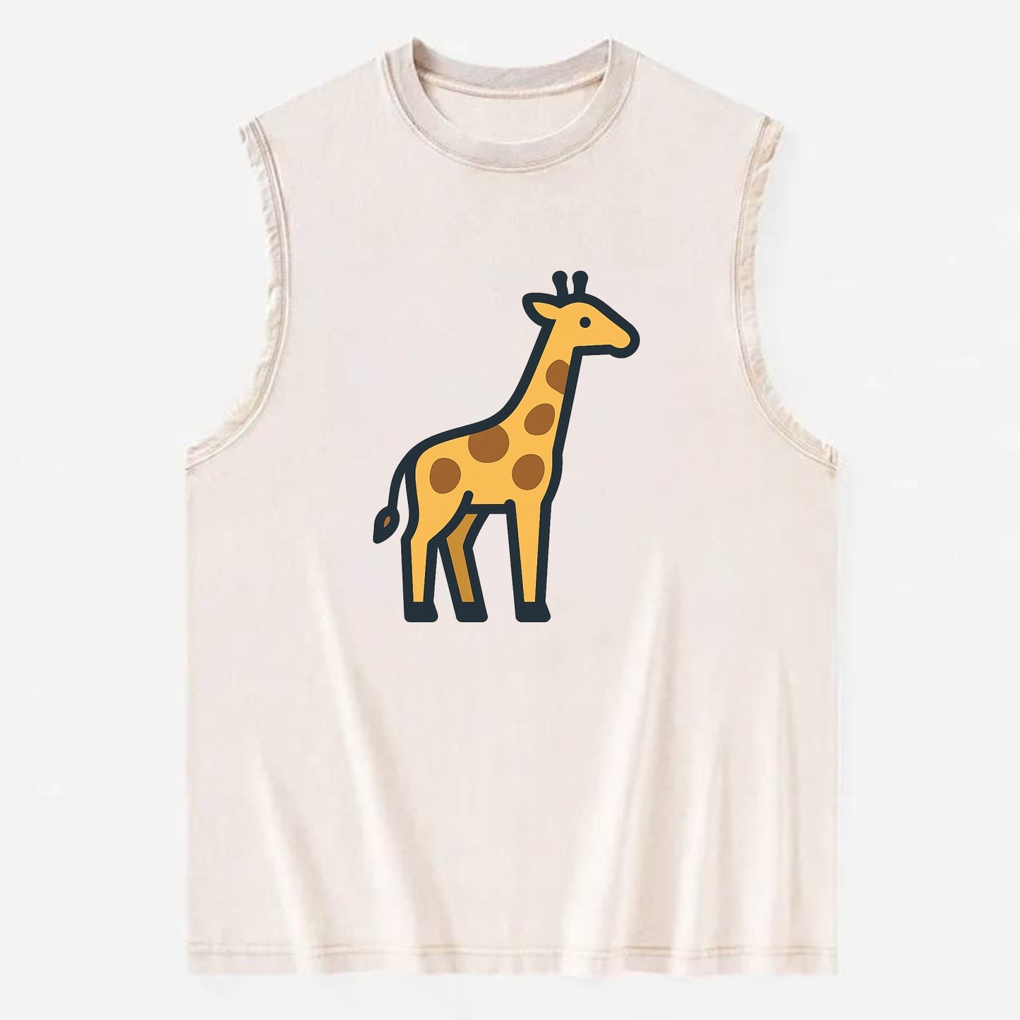 Giraffe - Yellow with brown patches flat side profile - Vintage Washed Tank - Beige
