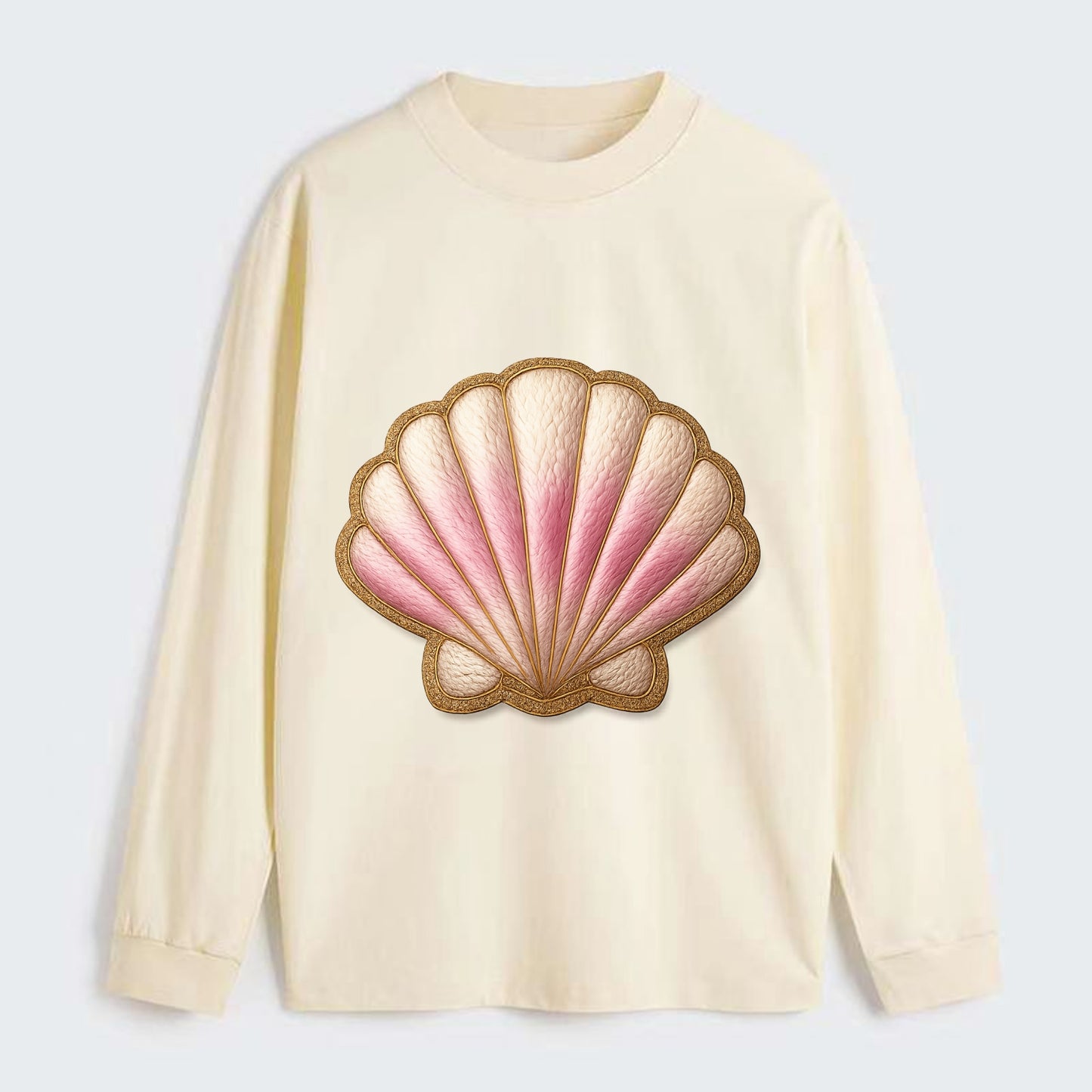 SEASHELL SCALLOP - scallop shell in cream and pink , beach - Classic Long Sleeve Shirt - Beige