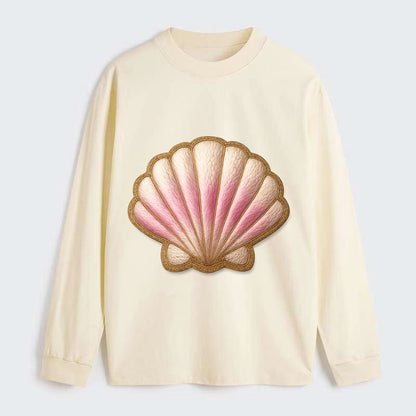 SEASHELL SCALLOP - scallop shell in cream and pink , beach - Classic Long Sleeve Shirt - Beige