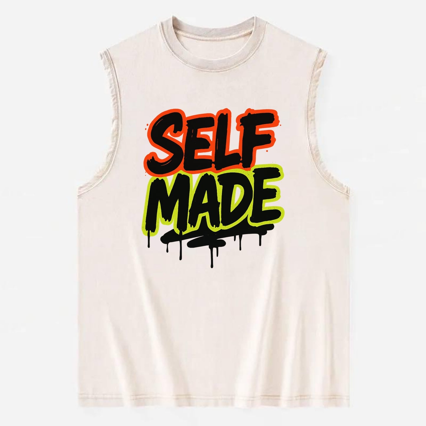 Bold typography design - "SELF MADE" - built from nothing, earned success - Vintage Washed Tank - Beige