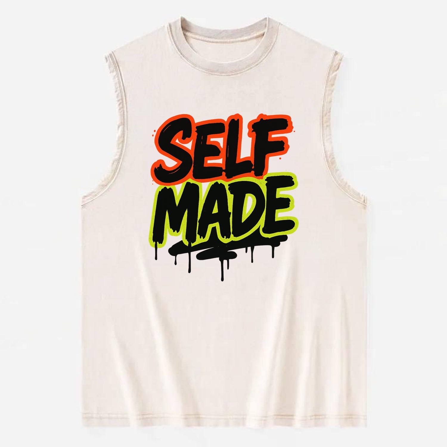 Bold typography design - "SELF MADE" - built from nothing, earned success - Vintage Washed Tank - Beige
