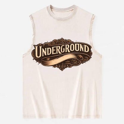 Bold typography design - "UNDERGROUND" - hidden scene, alternative - Vintage Washed Tank - Beige