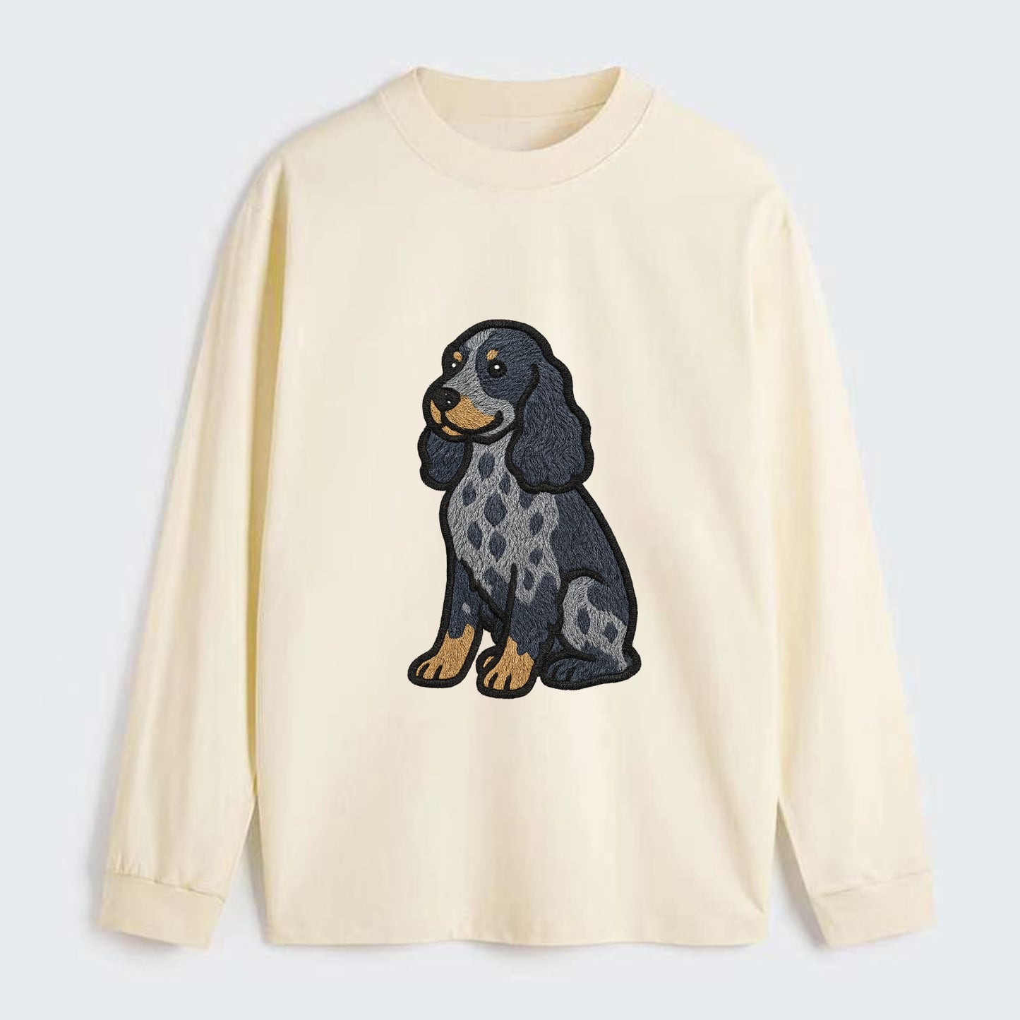 English Cocker Spaniel - Blue roan embroidered sitting pose - Classic Long Sleeve Shirt - Beige
