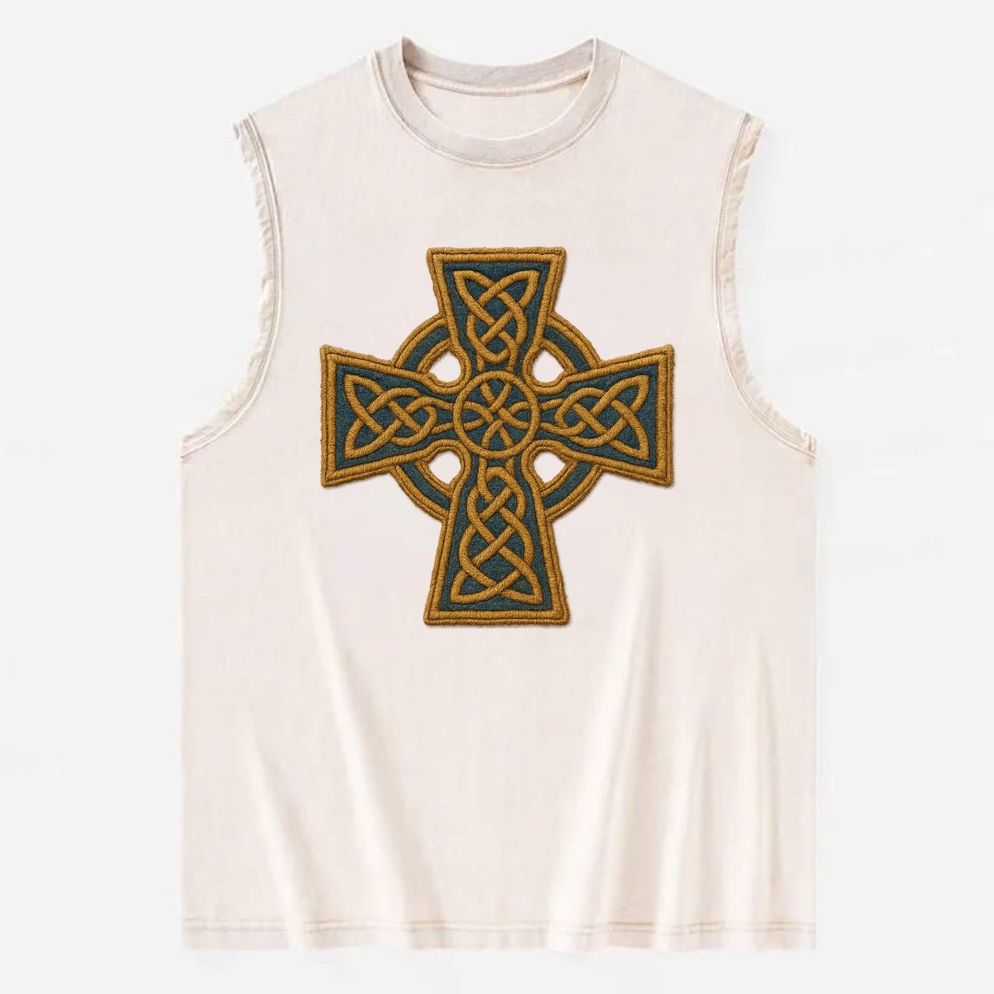 Book Of Kells Cross - Vintage Washed Tank - Beige
