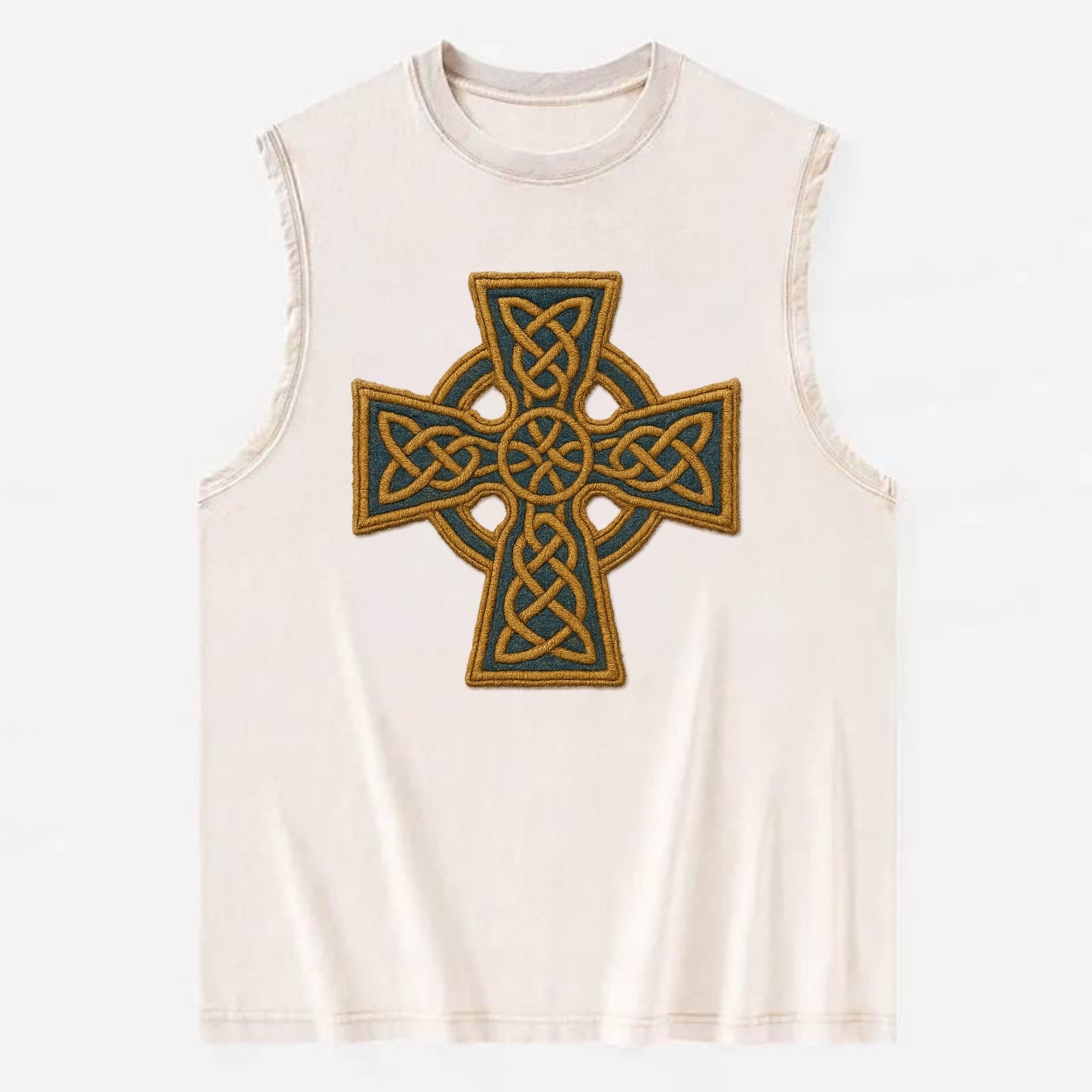 Book Of Kells Cross - Vintage Washed Tank - Beige