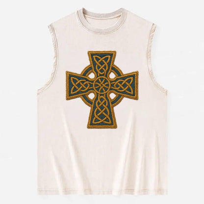 Book Of Kells Cross - Vintage Washed Tank - Beige