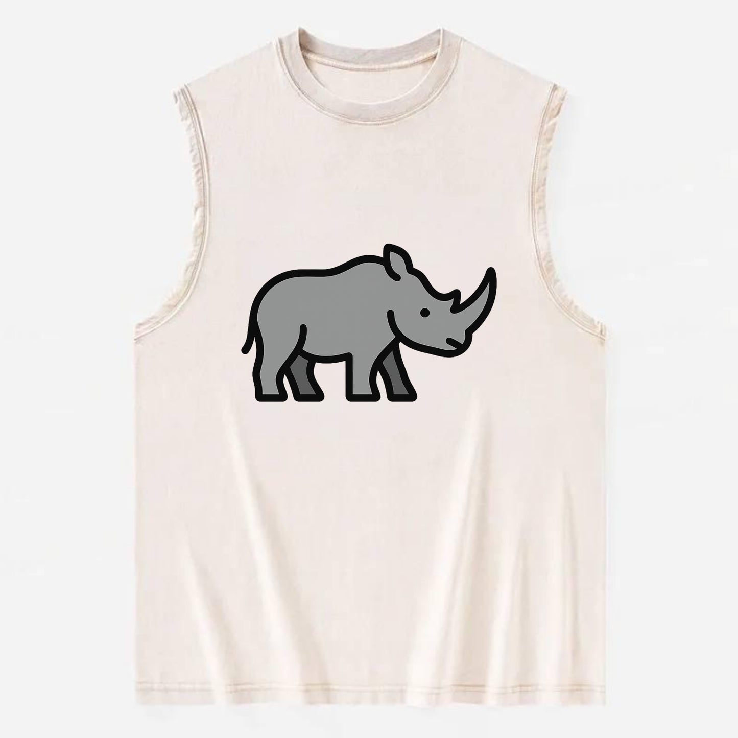 Rhinoceros - Gray with horn flat side profile - Vintage Washed Tank - Beige