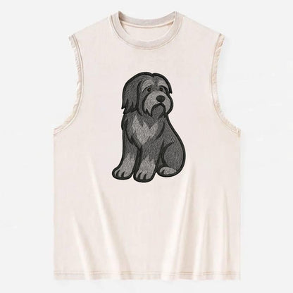 Bearded Collie - Gray shaggy coat embroidered pose - Vintage Washed Tank - Beige