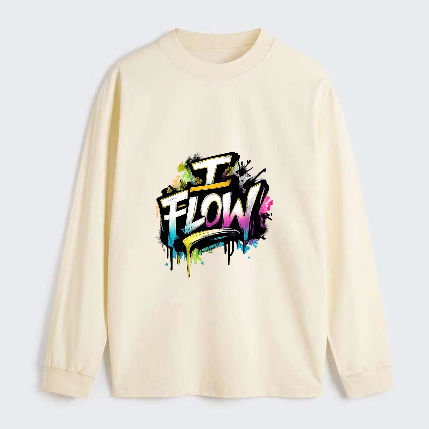 Bold typography design - "I FLOW" - going with life, easy movement - Classic Long Sleeve Shirt - Beige
