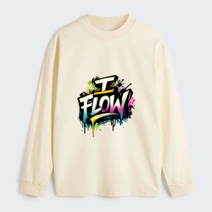 Bold typography design - "I FLOW" - going with life, easy movement - Classic Long Sleeve Shirt - Beige