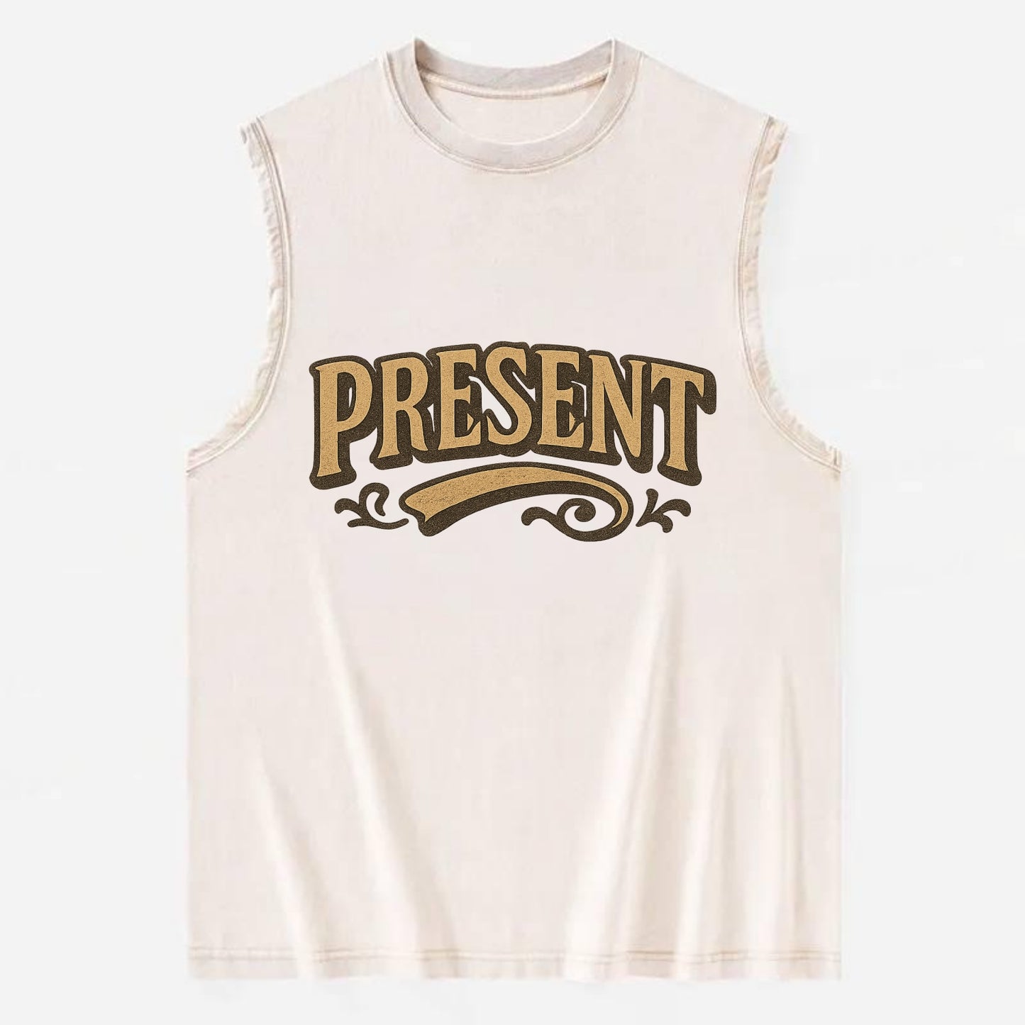 Bold typography design - "PRESENT" - living in the now - Vintage Washed Tank - Beige