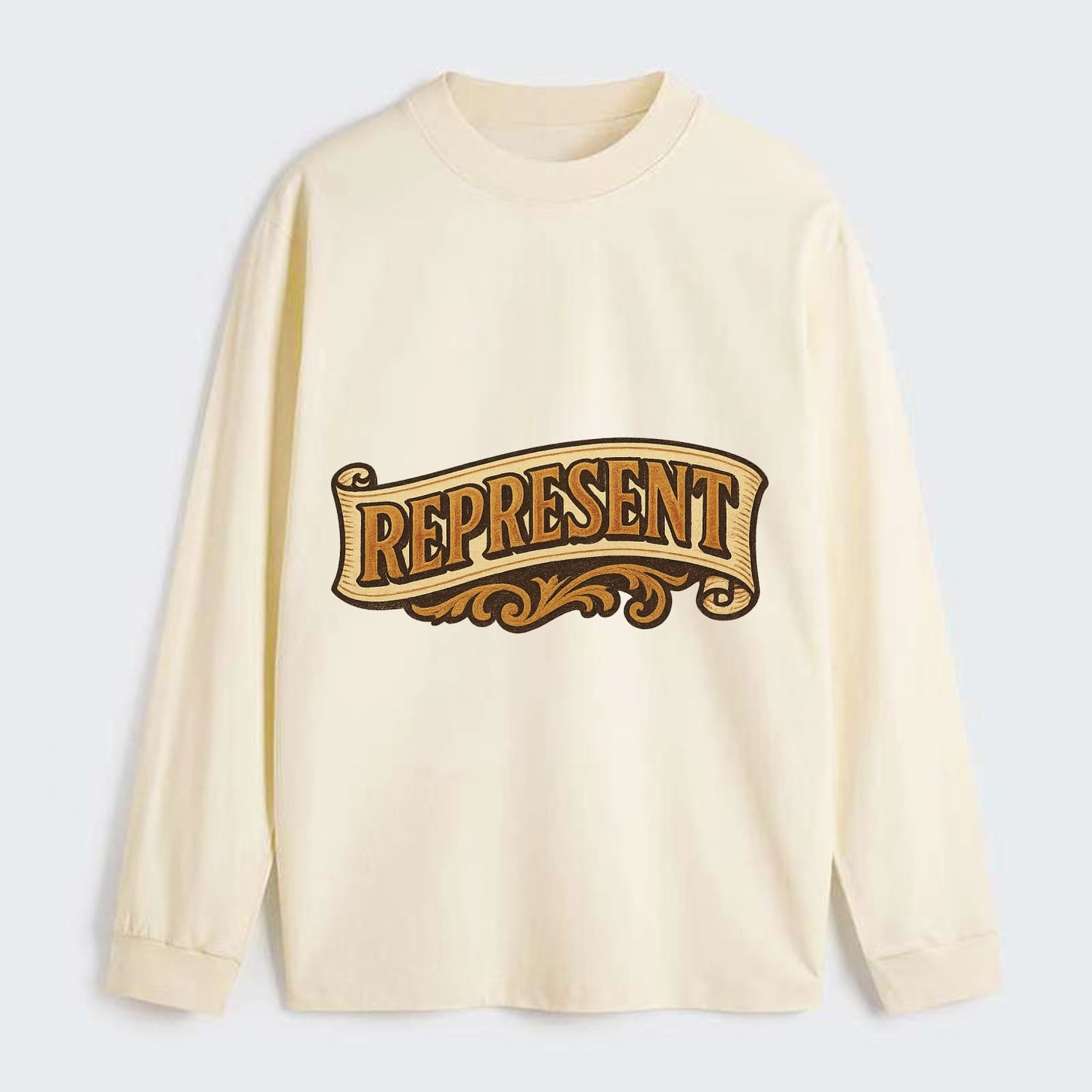 Bold typography design - "REPRESENT" - showing where you from - Classic Long Sleeve Shirt - Beige