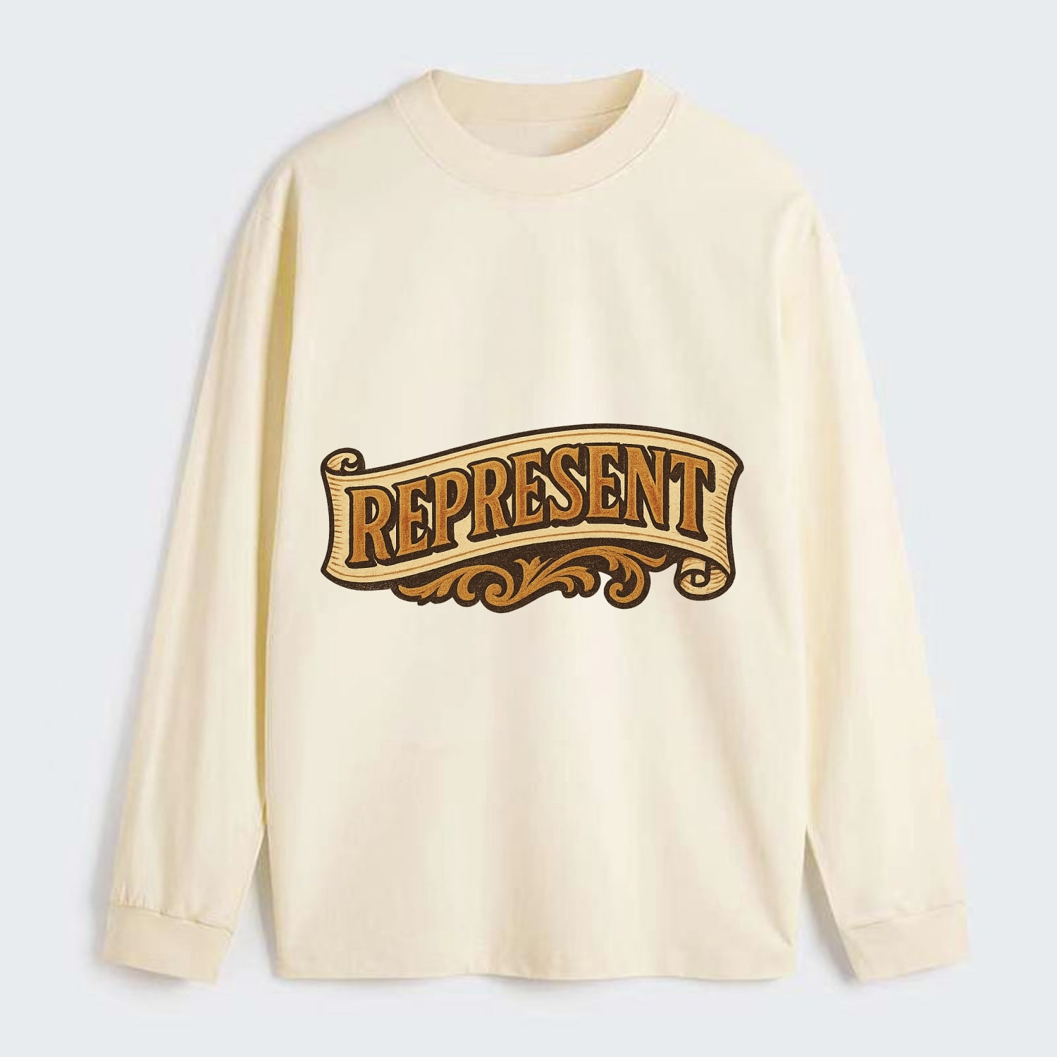 Bold typography design - "REPRESENT" - showing where you from - Classic Long Sleeve Shirt - Beige
