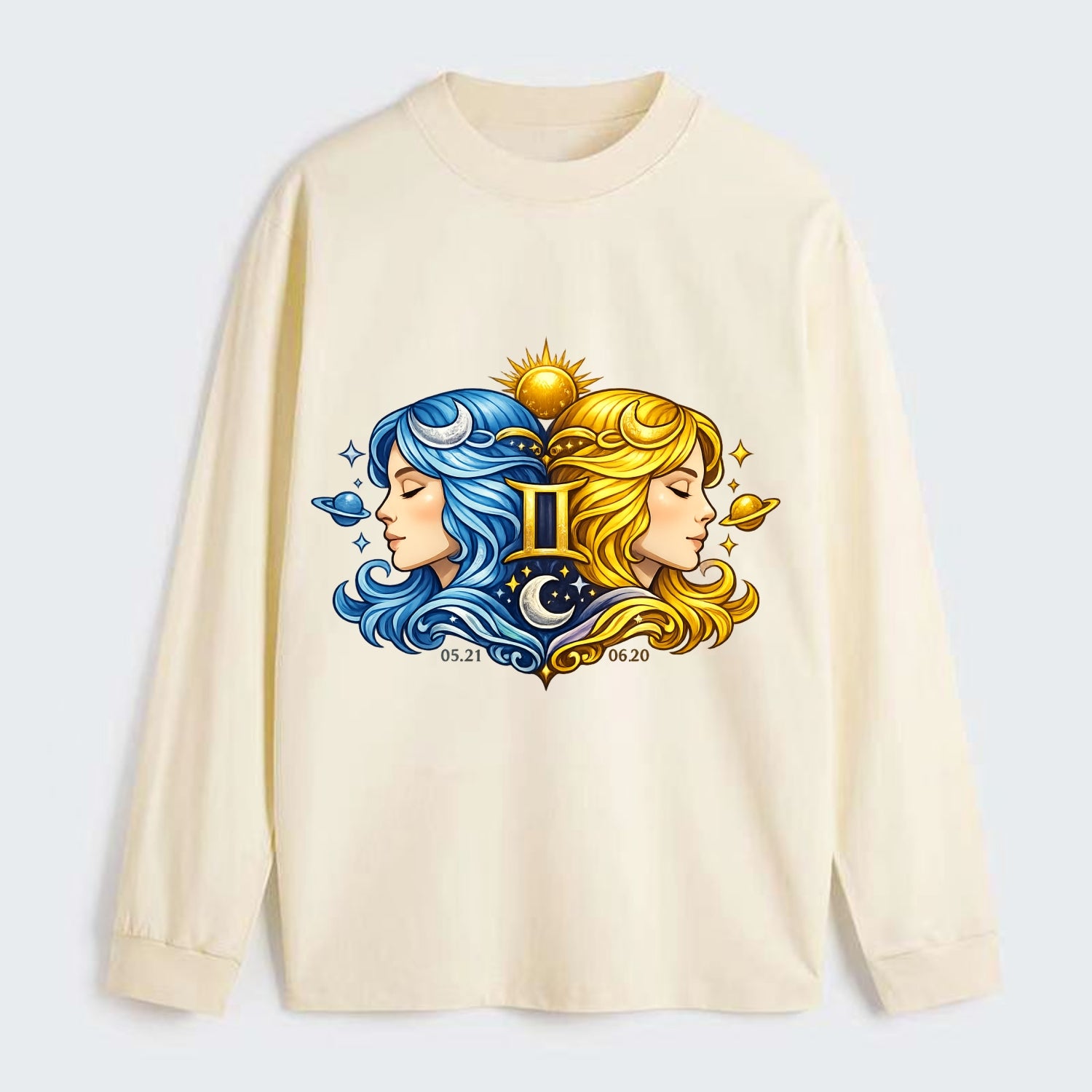 TWIN FACES | Two faces in profile mirror image | Gemini duality | - Classic Long Sleeve Shirt - Beige