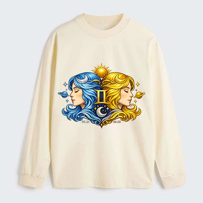 TWIN FACES | Two faces in profile mirror image | Gemini duality | - Classic Long Sleeve Shirt - Beige