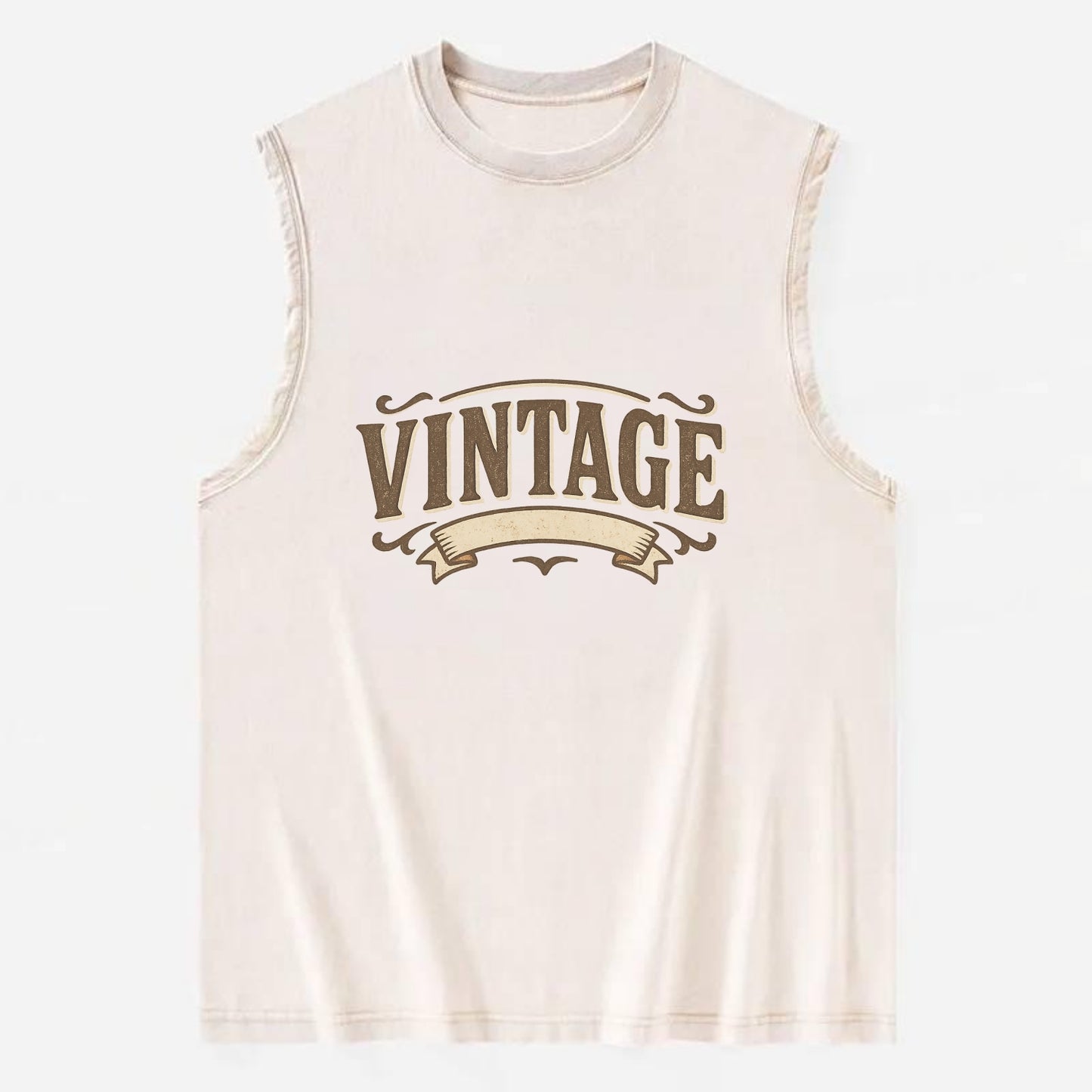 Bold typography design - "CENTERED" - aligned, focused, balanced within - Vintage Washed Tank - Beige