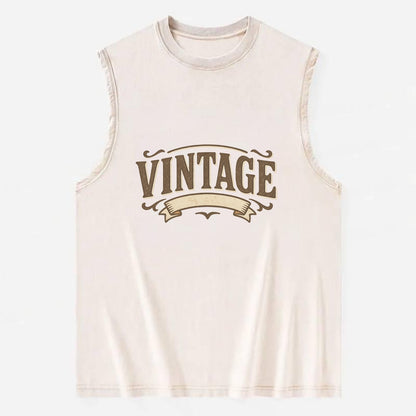 Bold typography design - "CENTERED" - aligned, focused, balanced within - Vintage Washed Tank - Beige