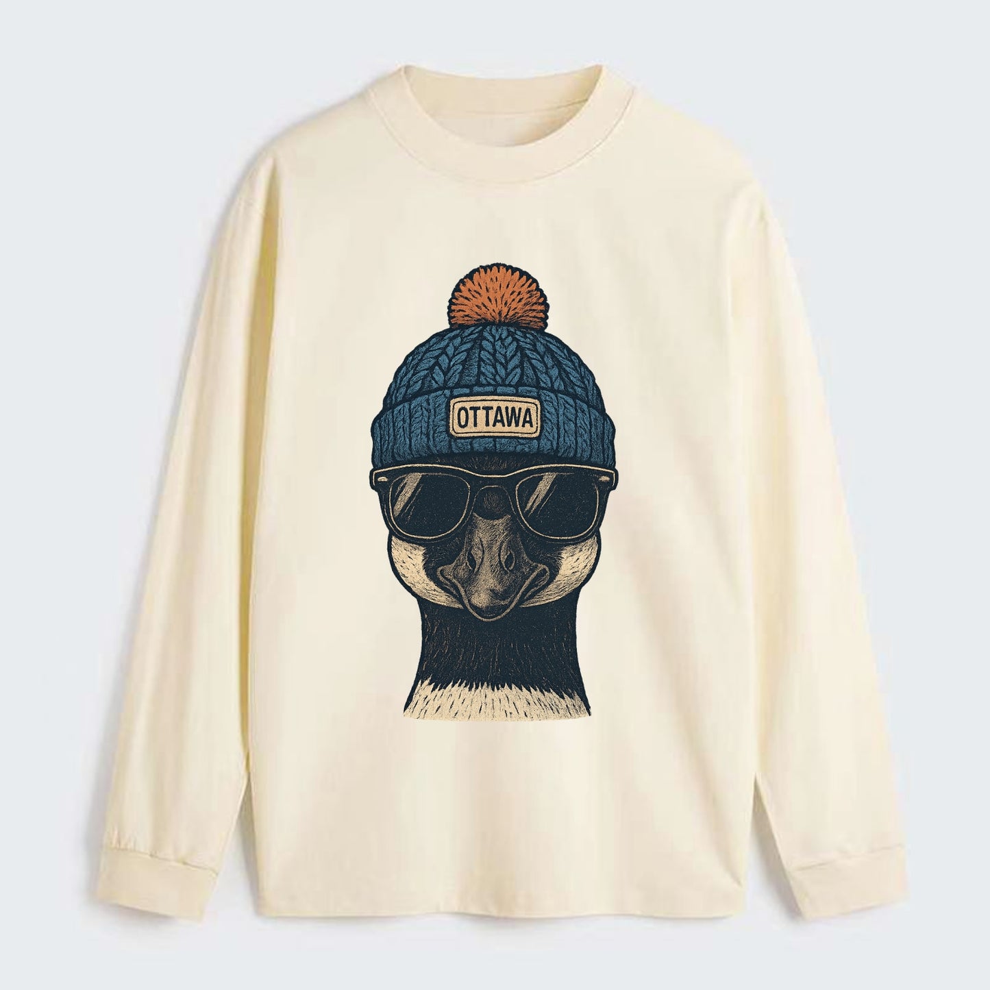 Ottawa Canadian Goose wearing Ottawa bea - Classic Long Sleeve Shirt - Beige