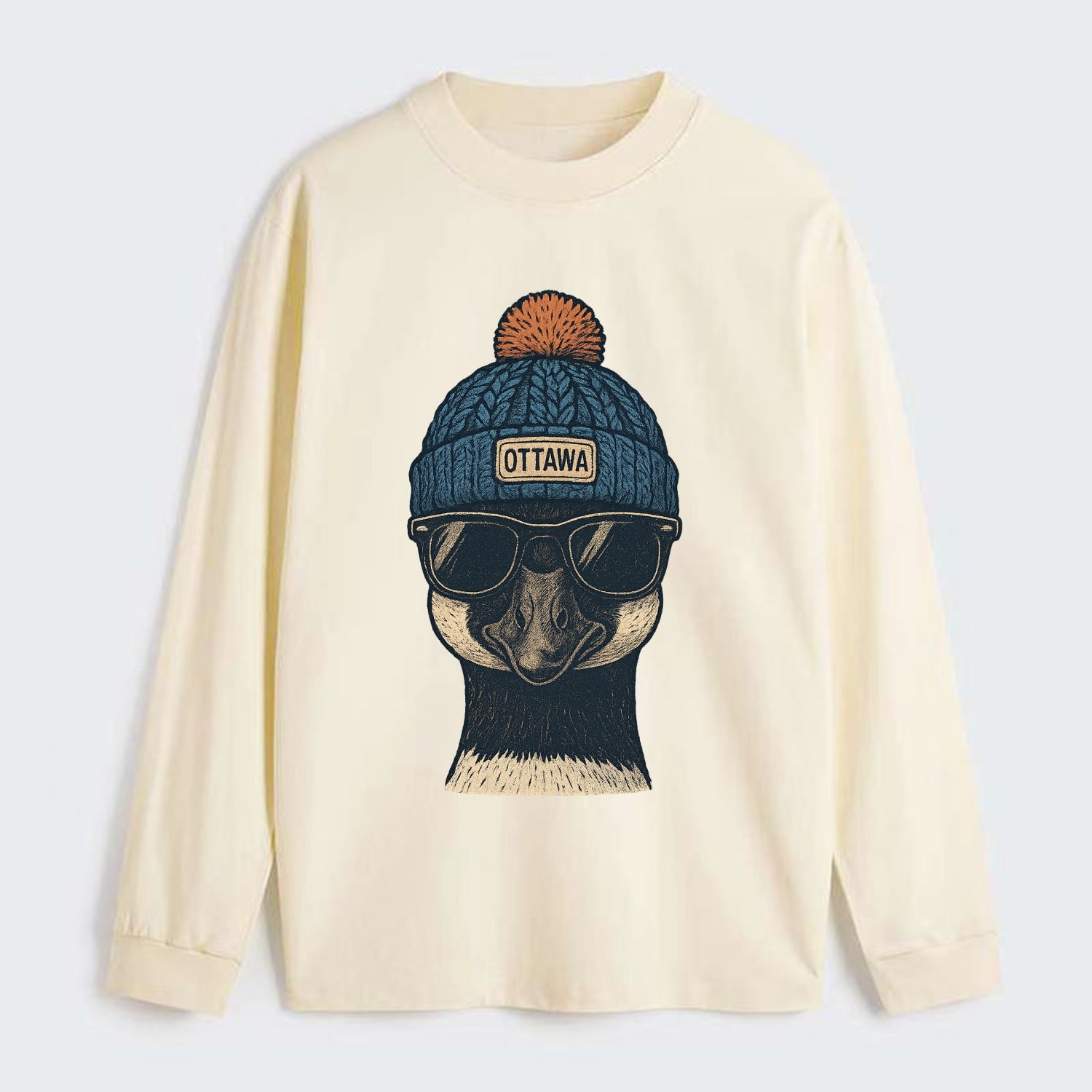 Ottawa Canadian Goose wearing Ottawa bea - Classic Long Sleeve Shirt - Beige