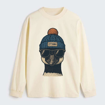 Ottawa Canadian Goose wearing Ottawa bea - Classic Long Sleeve Shirt - Beige